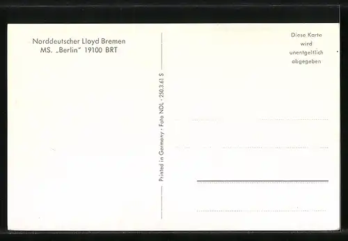 AK Passagierschiff MS Berlin des Norddeutschen Lloyds aus der Vogelschau