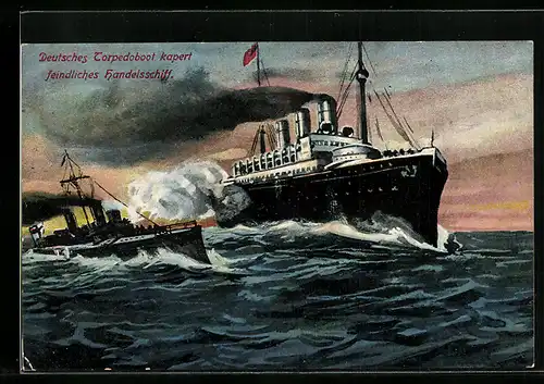 AK Deutsches Torpedoboot kapert feindliches Handelsschiff