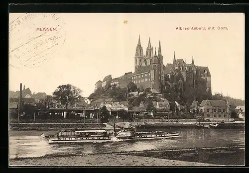 AK Meissen, Albrechtsburg mit Dom, Elbdampfer Meissen