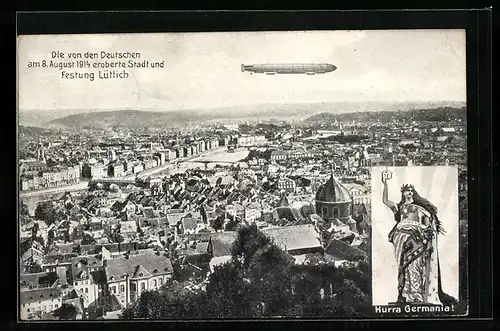 AK Lüttich, Zeppelin über der am 8. August 1914 eingenommenen Stadt