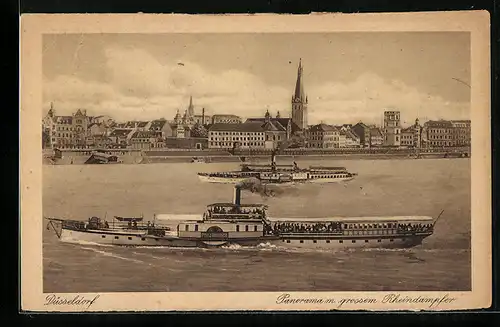AK Düsseldorf, Panorama mit Rheindampfer Prinz Heinrich
