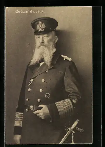 AK Kapitän Grossadmiral v. Tirpitz in Uniform mit Eisernem Kreuz