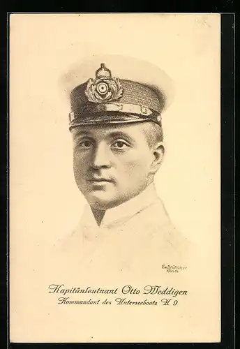 Künstler-AK Kapitänleutnant Otto Weddigen, Kommandant des Unterseeboots U9