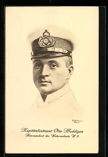 Künstler-AK Kapitänleutnant Otto Weddigen, Kommandant des U-Bootes U9