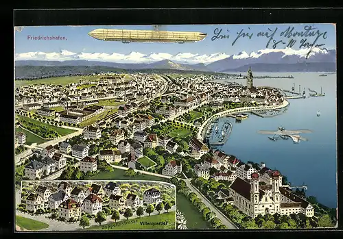 AK Friedrichshafen, Zeppelinfahrt über die Stadt