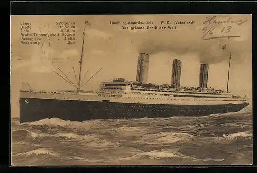 AK Post-Dampfer Vaterland