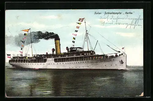 AK Salon-Schnelldampfer Hertha auf hoher See