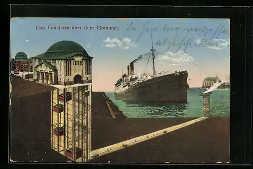 AK Passagierschiff Cap Finisterre über dem Elbtunnel