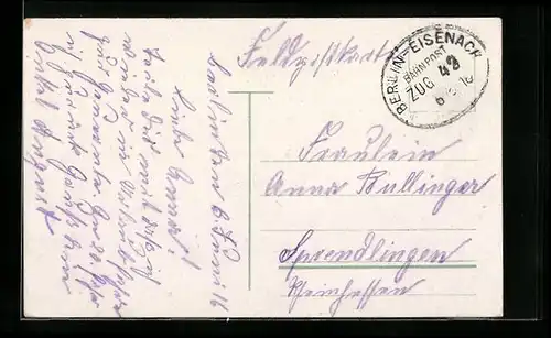 AK Bahnpoststempel Berlin-Eisenach, Zug 42