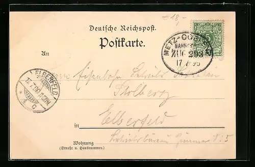 AK Bahnpoststempel Metz-Coblenz, Zug 203