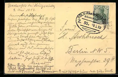 AK Bahnpoststempel Cöln-Frankfurt, Zug 55