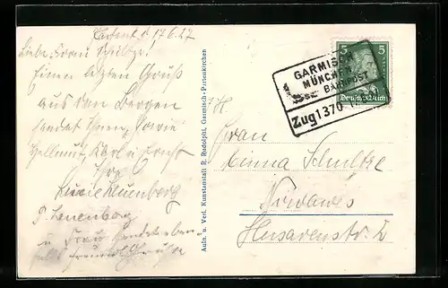 AK Bahnpoststempel Garmisch München, Zug 1370