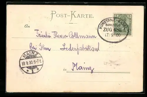 AK Bahnpoststempel Konstanz-Basel, Zug 482