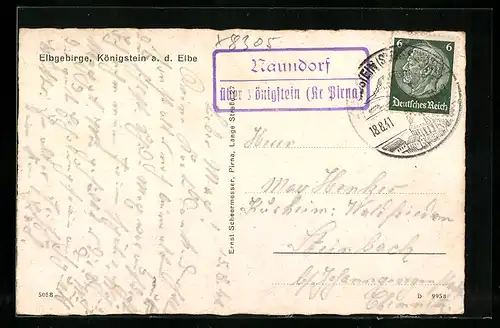AK Landpoststempel Naundorf über Königstein b. Pirna