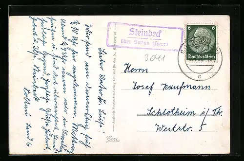 AK Landpoststempel Steinbeck über Soltau