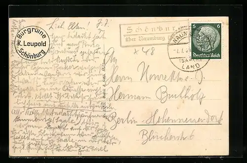 AK Landpoststempel Schönburg über Naumburg /Saale