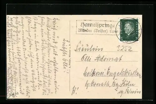 AK Landpoststempel Hamelspringe, Münder Deister Land