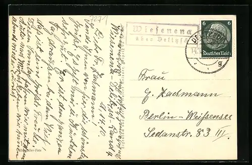 AK Landpoststempel Wieseneng über Delitzsch