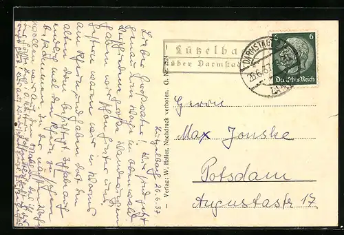 AK Landpoststempel Lützelbach über Darmstadt