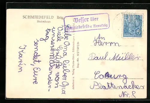 AK Landpoststempel Vesser über Schmiedefeld a. Rennsteig