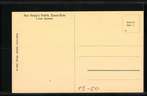 AK Essen, Krupp`s Fabrik, mech. Werkstatt, Innenansicht