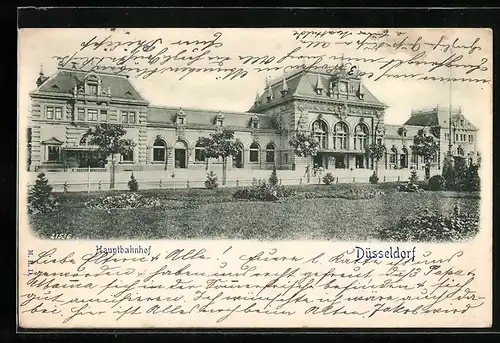 Relief-AK Düsseldorf, Hauptbahnhof mit Strasse und Anlagen