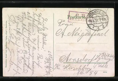 AK Mannheim, Waldparkstrasse mit Strassenbahn