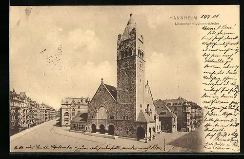 AK Mannheim, Lindenhof mit Johanniskirche