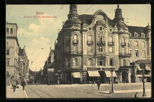 AK Erfurt, Hotel Erfurter Hof mit Bahnhofsplatz