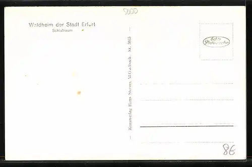 AK Erfurt, Waldheim der Stadt Erfurt, Schlafraum