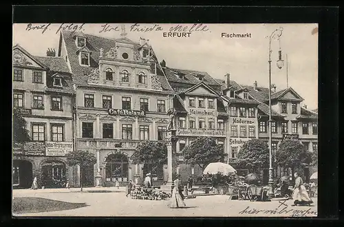 AK Erfurt, Cafe Roland und Marktgeschehen am Fischmarkt