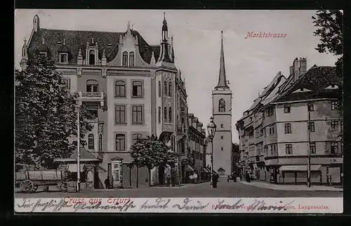 AK Erfurt, Marktstrasse mit Litfasssäule und Kirche