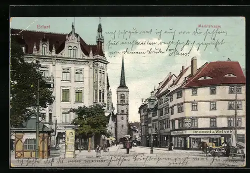 AK Erfurt, Marktstrasse mit Kirche und Strassenbahn