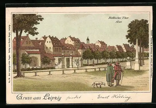 Lithographie Leipzig, Hallisches Thor um 1820