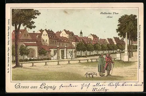 Lithographie Leipzig, Hallisches Thor um 1820