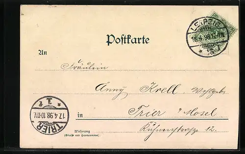 Lithographie Leipzig, Ortsansicht von der Rosenthal-Brücke um 1830