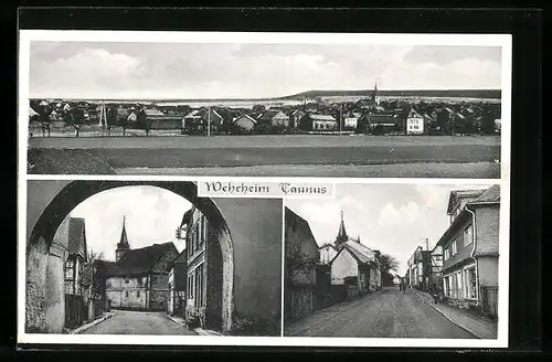 AK Wehrheim /Taunus, Strassenpartien mit Blick zur Kirche, Gesamtansicht