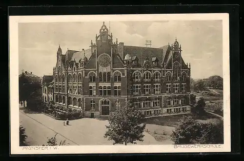 AK Münster i. W., Die Baugewerkschule aus der Vogelschau