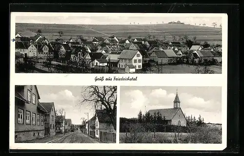 AK Friedrichsthal / Wehrheim, Gasthaus zum Taunus, Inh. Chr. Zwermann, Kirche, Totalansicht