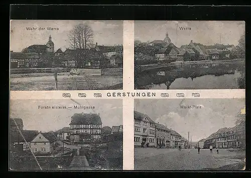 AK Gerstungen, Wehr der Werra, Forstmeisterei, Mühlgasse, Marktplatz