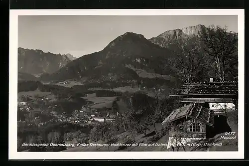 AK Berchtesgaden, Kaffee Restaurant Hochlenzer mit Blick auf Untersberg