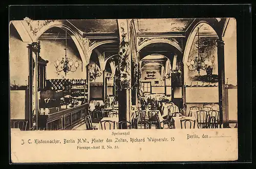 AK Berlin-Tiergarten, Speisesaal im Gasthaus J. C. Kistenmacher, Hinter den Zelten, Richard Wagnerstrasse 10