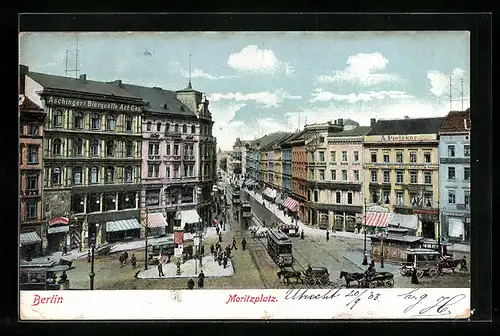 AK Berlin-Kreuzberg, Strassenbahnen auf dem Moritzplatz