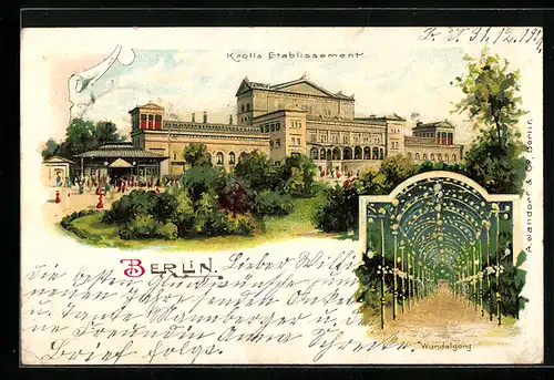 Lithographie Berlin-Tiergarten, Krolls Etablissement-Gebäudeansicht und Wandelgang