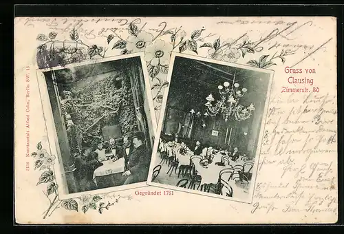 AK Berlin, Gasthaus Clausing, Zimmerstrasse 80, Innenansichten