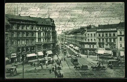 AK Berlin-Kreuzberg, Moritzplatz mit Oranienstrasse, Strassenbahnen