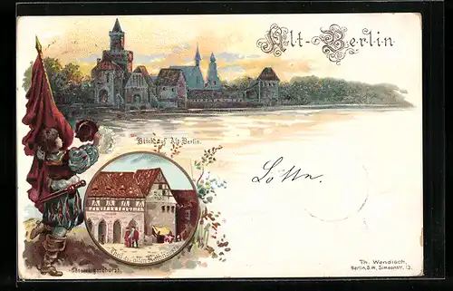 Lithographie Berlin, Blick auf Alt-Berlin, Theil des alten Rathhauses