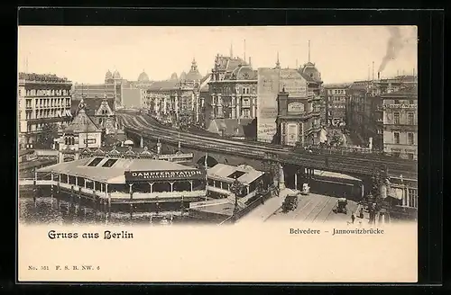 AK Berlin, Dampferstation und Restaurant Belvedere an der Jannowitzbrücke