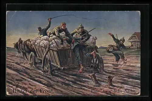 Künstler-AK Arthur Thiele: Hinter der Front: Eine bein-liche Sache