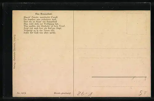 Künstler-AK Arthur Thiele: Hinter der Front - Das Brausebad